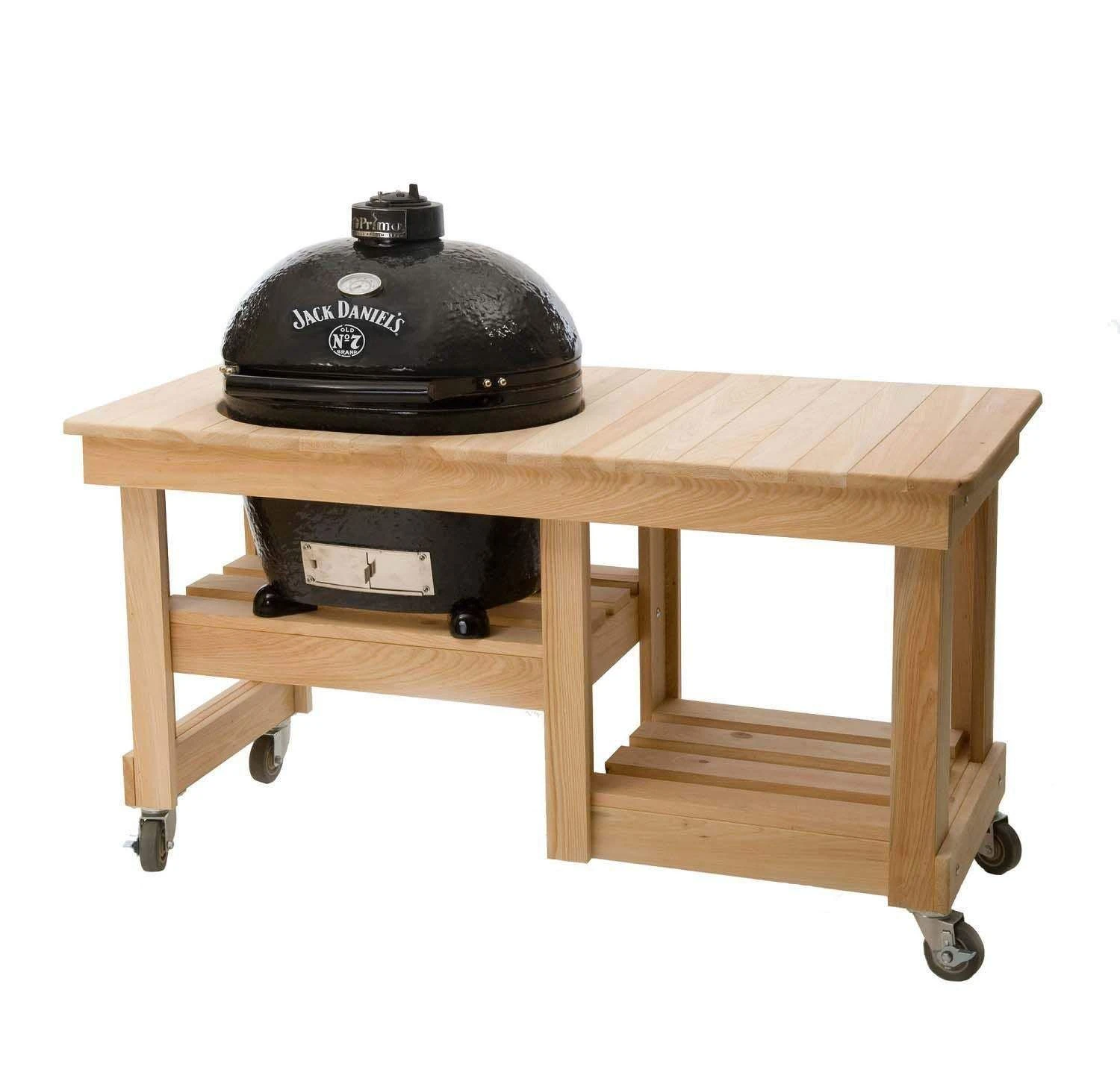 Primo CXLHJ-612 Jack Daniel's Edition Extra Large Oval Ceramic Charcoal Kamado Grill, Countertop Cypress Table