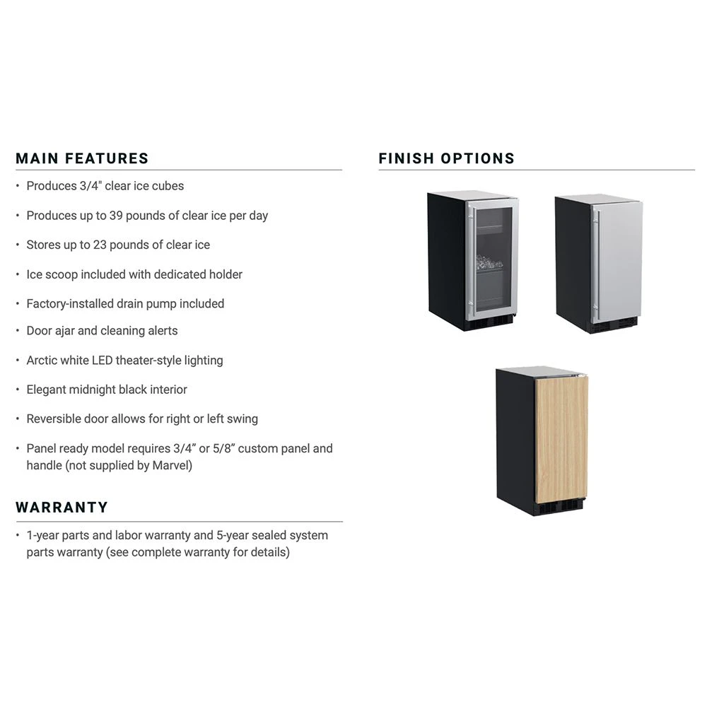 Marvel Stainless Steel Clear Ice Machine With BrightShield And Drain Pump, 15-Inch (MLCP215SS81A)