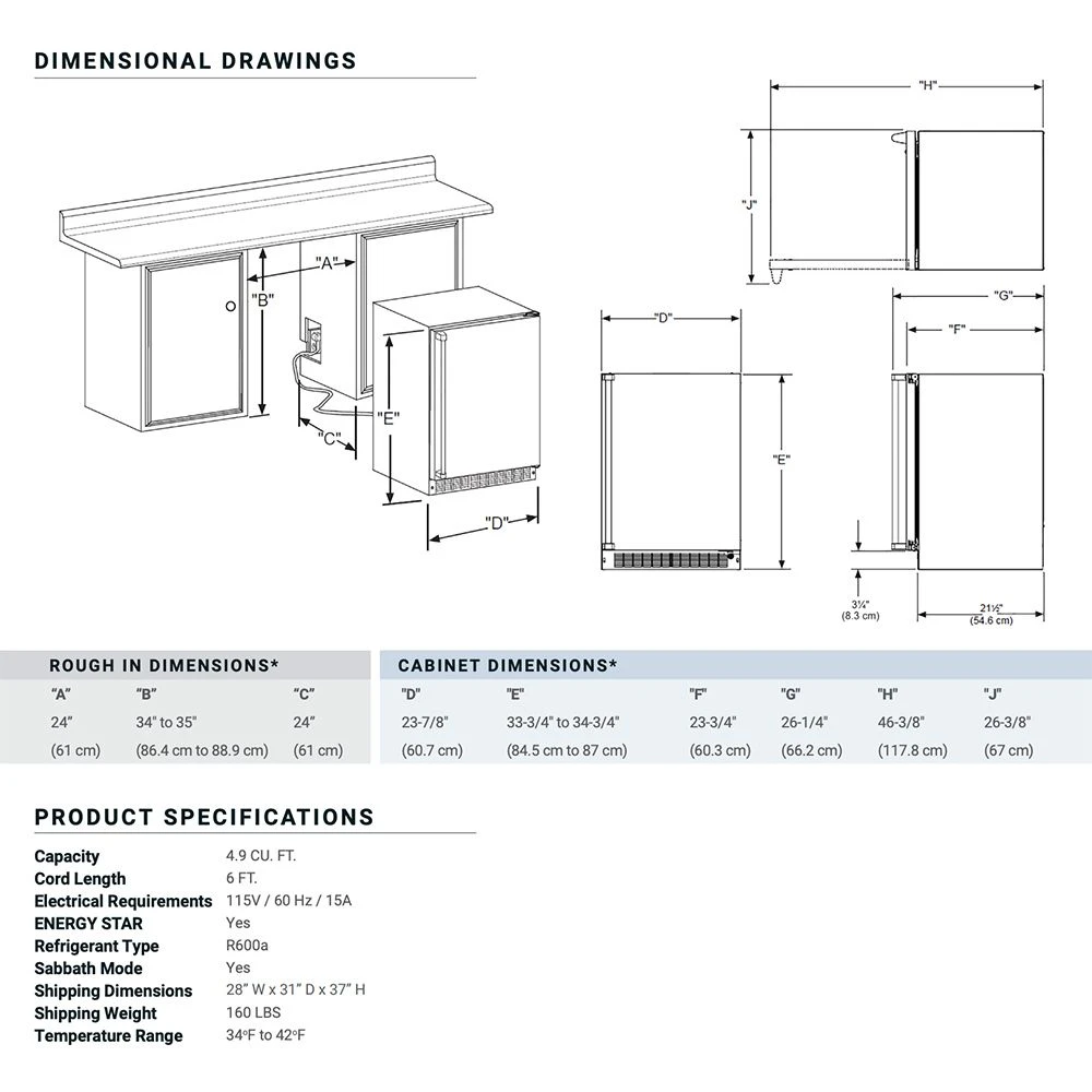 Marvel Stainless Steel Outdoor Refrigerator Freezer With Lock And Crescent Ice Maker, 24-Inch (MORI224SS31A) - Image 2